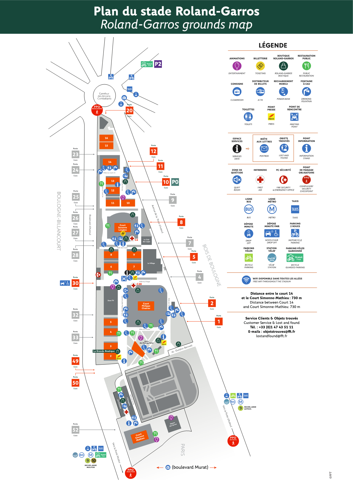Roland-Garros Venue Map - Outside Courts Layout